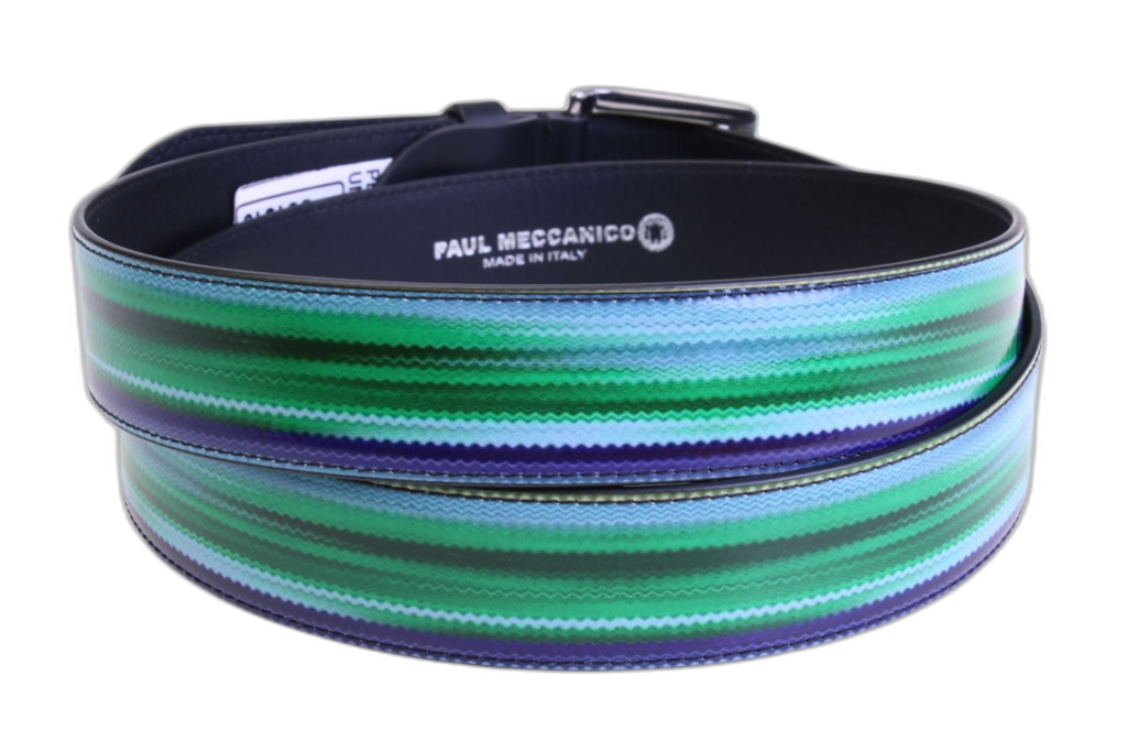 CINTURA DA UOMO BLU E VERDE CON EFFETTO SFUMATO REALIZZATA CON TELONI DI CAMION.