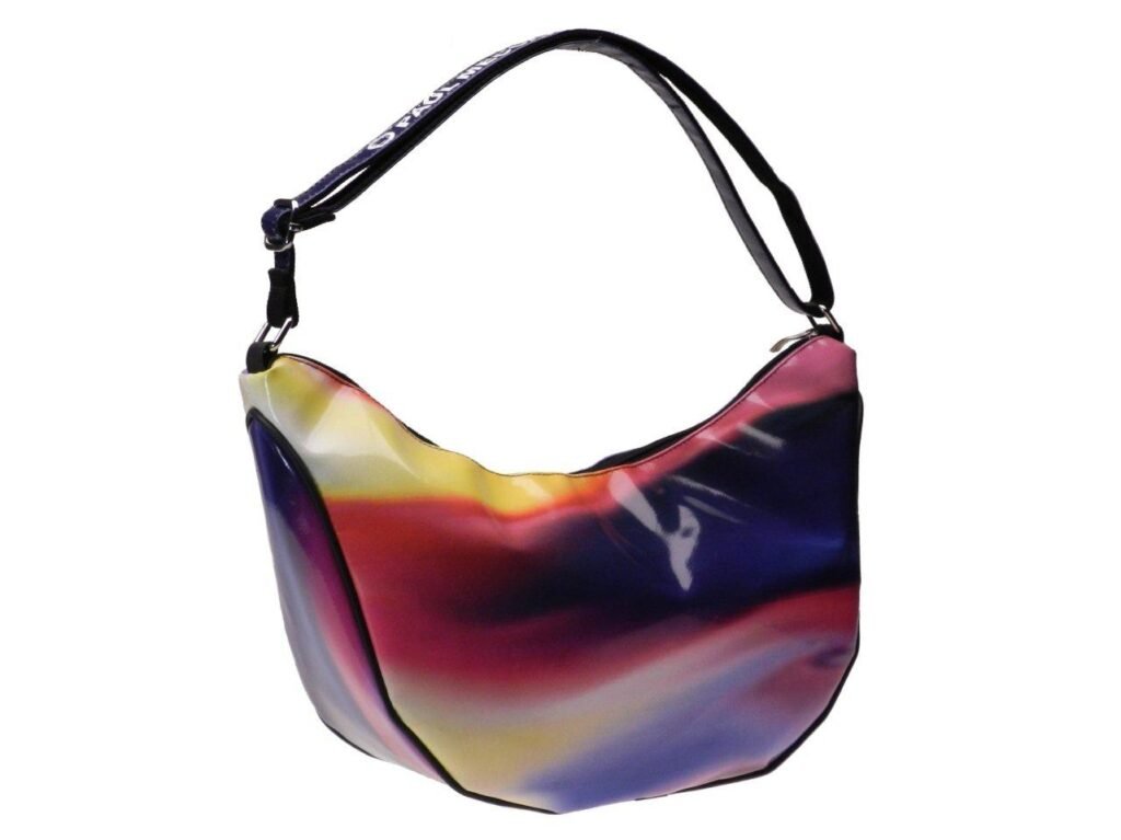 BORSA A MEZZALUNA MULTICOLORE CON FANTASIA TIE DYE. MODELLO SPACCATO IN TELONE DI CAMION. - Edizione limitata Paul Meccanico
