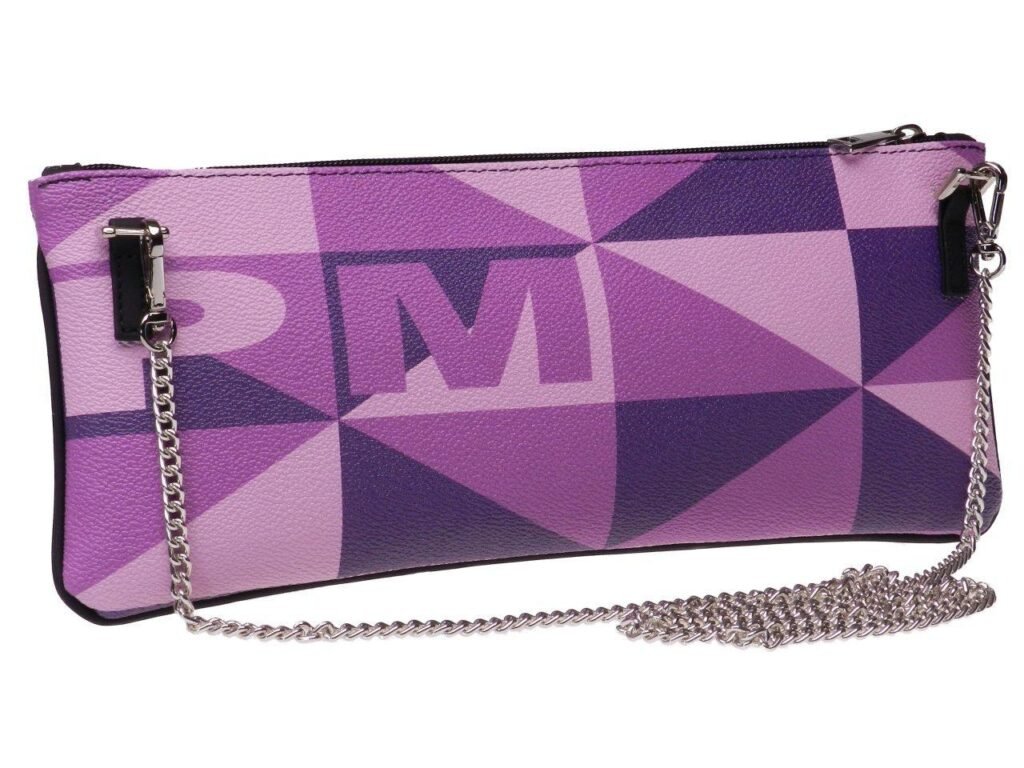 MAXI POCHETTE IN FANTASIA GEOMETRICA NEI COLORI VIOLA E LILLA. MODELLO RIBELLA IN ECOPELLE MARTELLATA. - Pezzi unici Paul Meccanico