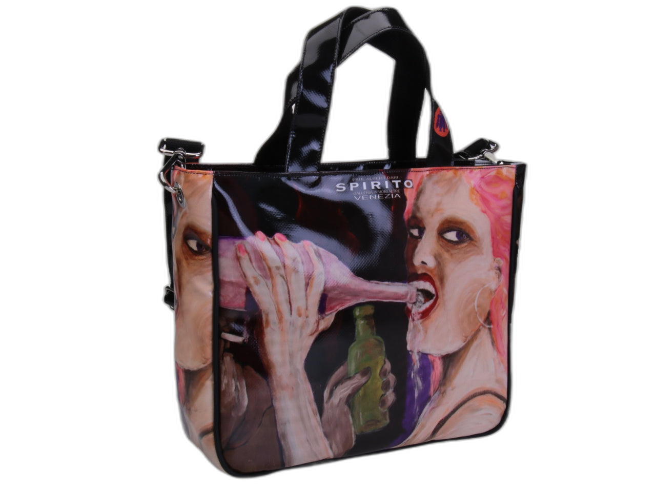 TOTE BAG "FIESTA" DI PAUL ALBERT DARI. MODELLO GLAM REALIZZATO CON TELONI DI CAMION. LIBRO "LA PITTURA E' DONNA INCLUSO NEL PREZZO".