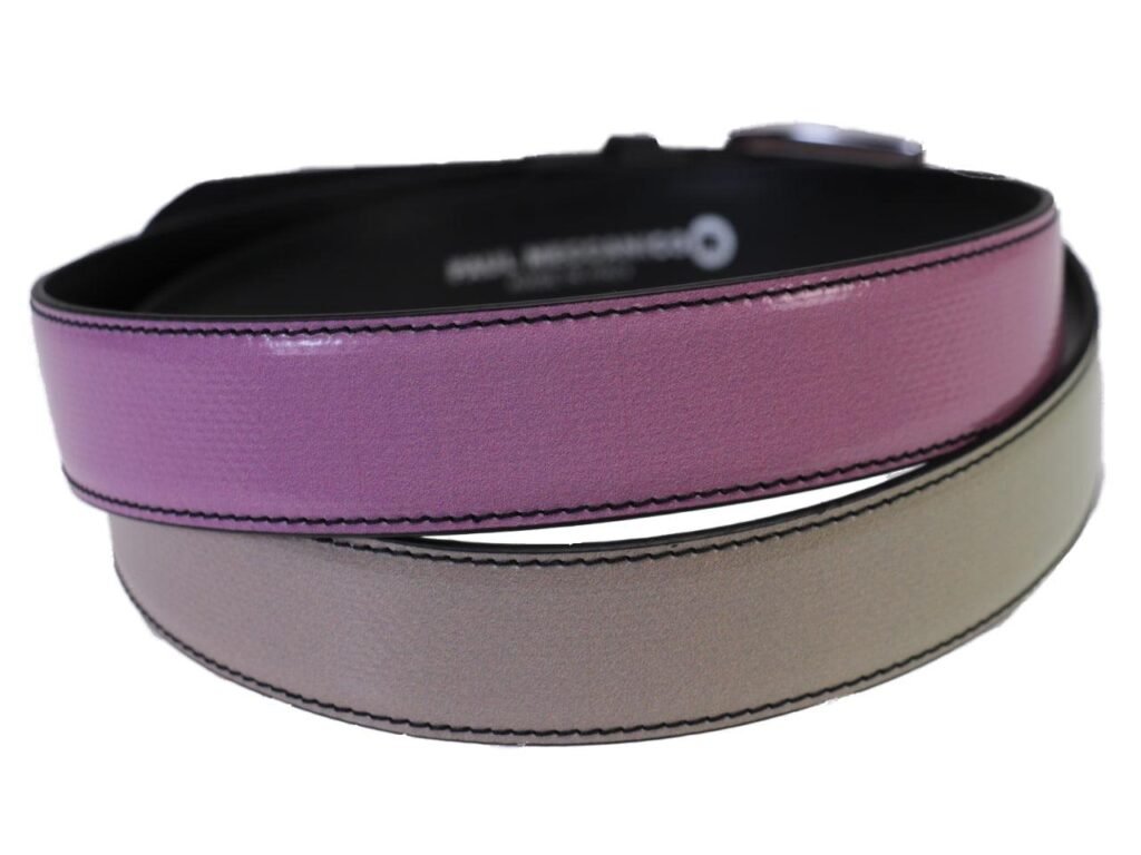 CINTURA DA DONNA ROSA E VERDE EFFETTO SFUMATO REALIZZATA CON TELONI DI CAMION. - Pezzi unici Paul Meccanico