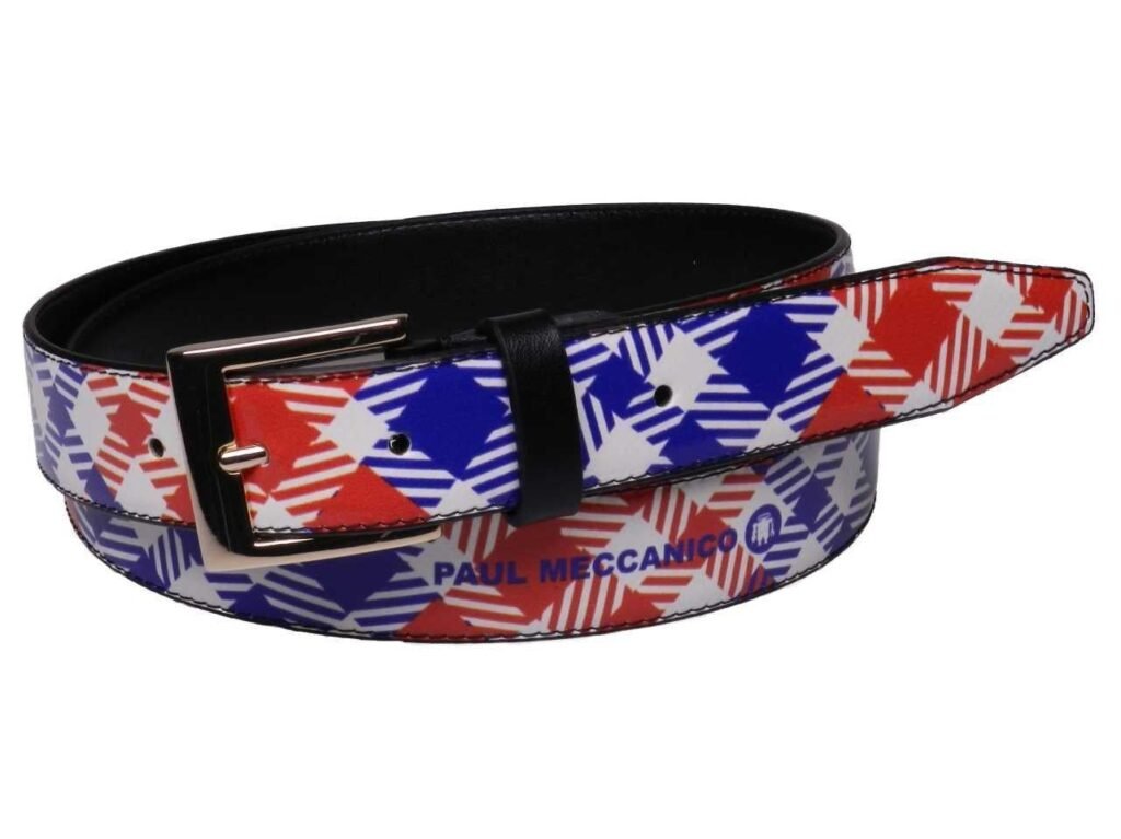 CINTURA DONNA COLORI ROSSO, BIANCO E BLU FANTASIA MADRAS. - Pezzi unici Paul Meccanico