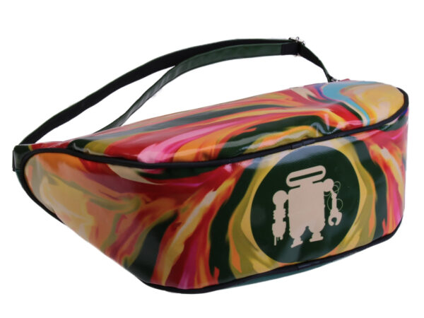 CRESCENT BAG TIE DYE FANTASY. MODEL SPLIT MADE OF LORRY TARPAULIN.