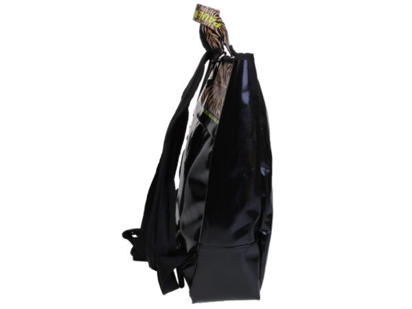 2 IN 1 BRIEFCASE AND BACKPACK IN BLACK COLOUR WITH ANIMALIER FANTASY. MODEL HYBRID MADE OF LORRY TARPAULIN.