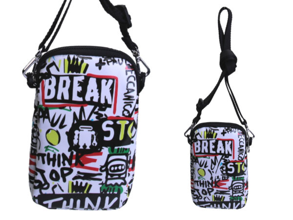 BLACK AND WHITE MOBILE PHONE BAG "STOP AND THINK".