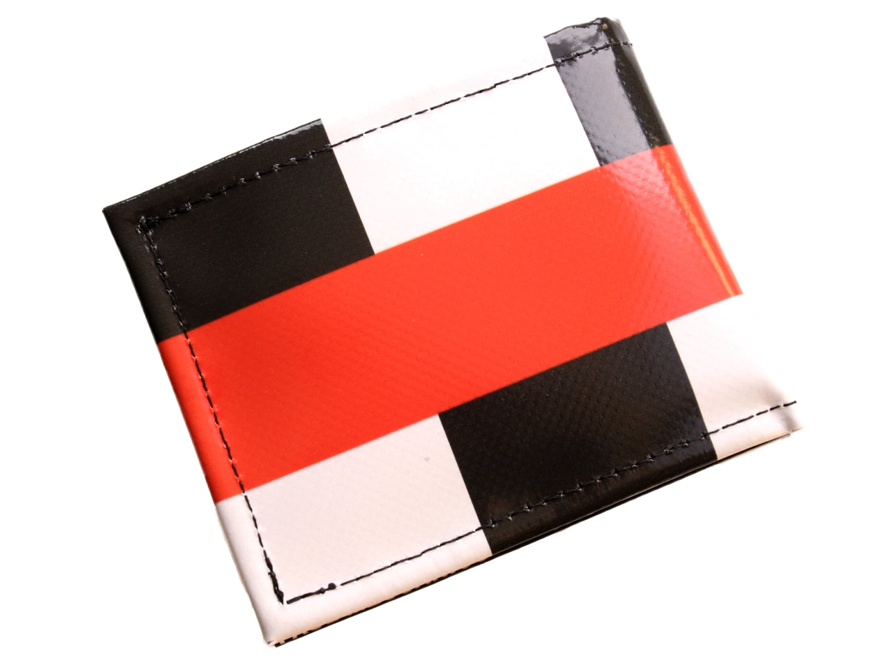 PORTAFOGLIO DA UOMO NERO, BIANCO E ROSSO. MODELLO CRIK REALIZZATO CON TELONE DA CAMION.