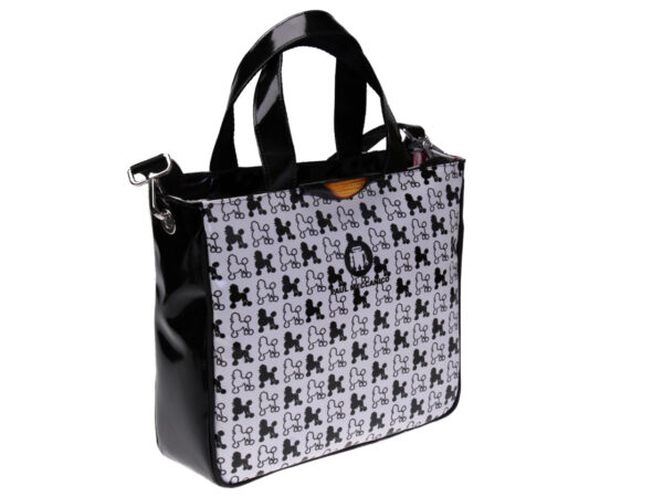 BLACK AND WHITE TOTE BAG "DOGS". MODEL GLAM MADE OF LORRY TARPAULIN.