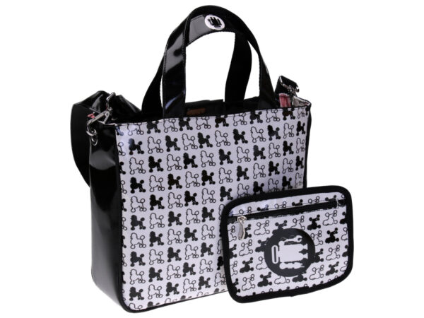 BLACK AND WHITE TOTE BAG "DOGS". MODEL GLAM MADE OF LORRY TARPAULIN.