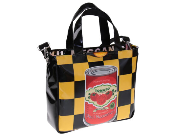 BLACK AND YELLOW TOTE BAG CHESS FANTASY "TOMATO". MODEL GLAM MADE OF LORRY TARPAULIN.
