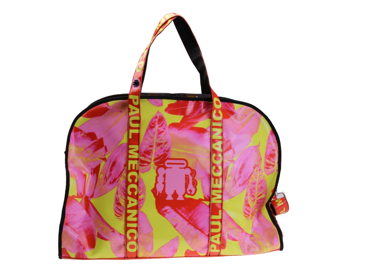 ...BORSA GRANDE DA VIAGGIO O SPORTIVA ROSA E GIALLA CON FANTASIA FLOREALE. MODELLO RAID IN TELONE DA CAMION.