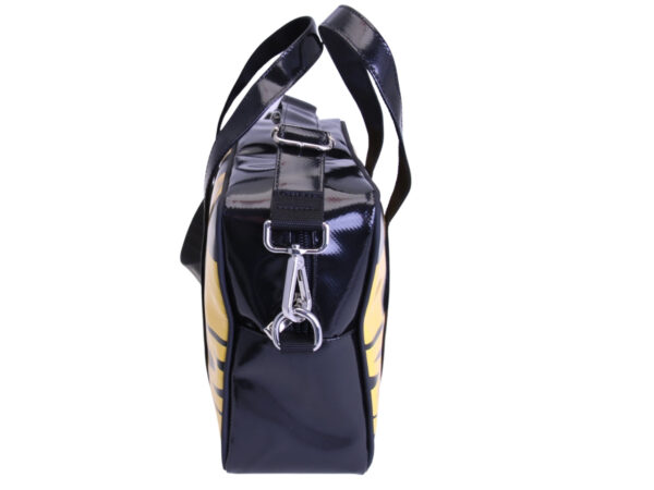 _ BLACK AND YELLOW RECTANGULAR WOMEN'S BAG WITH CHESS FANTASY. MODEL PINCA MADE OF LORRY TARPAULIN.
