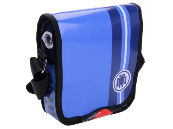 LIGHT BLUE CROSSBODY BAG. MODEL MIPOK MADE OF LORRY TARPAULIN.