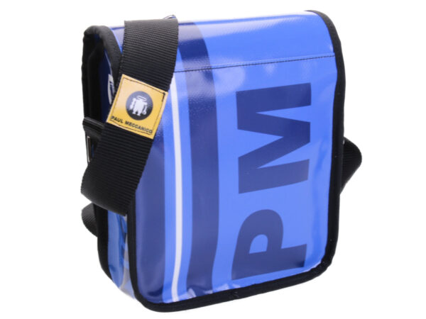 LIGHT BLUE CROSSBODY BAG. MODEL MIPOK MADE OF LORRY TARPAULIN.