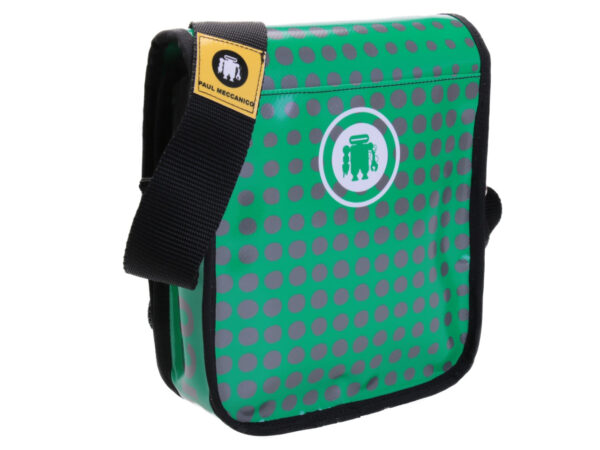 GREEN CROSSBODY BAG DOTS FANTASY. MODEL MIPOK MADE OF LORRY TARPAULIN.