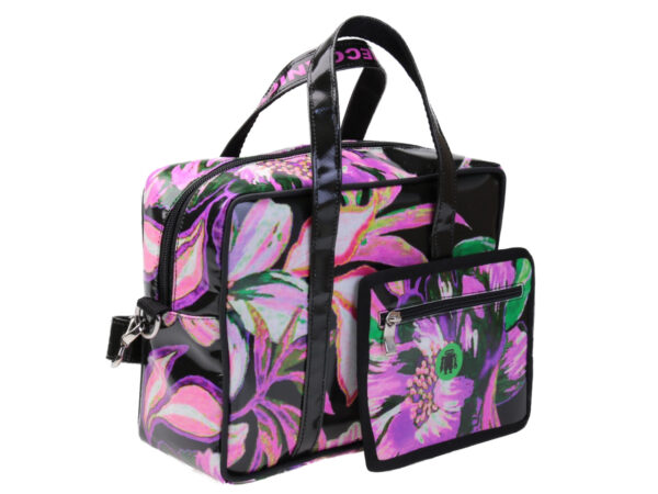 RECTANGULAR WOMEN'S BAG FLORAL FANTASY. MODEL PINCA MADE OF LORRY TARPAULIN.