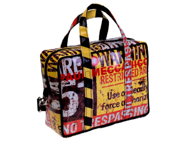 RECTANGULAR WOMEN'S BAG "RESTRICTED AREA". MODEL PINCA MADE OF LORRY TARPAULIN.