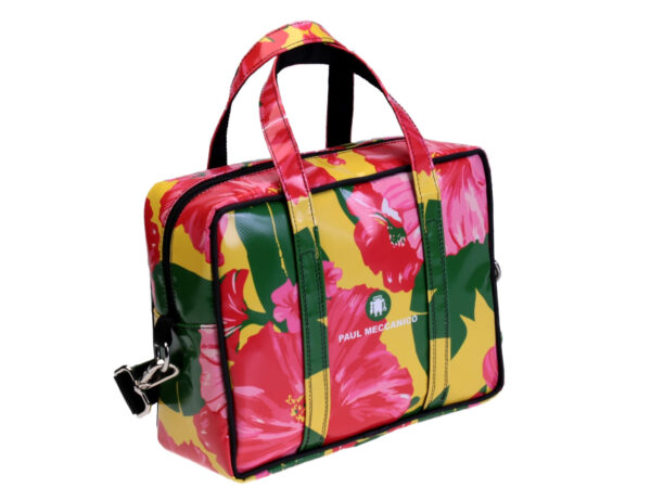 RECTANGULAR WOMEN'S BAG FLORAL FANTASY. MODEL PINCA MADE OF LORRY TARPAULIN.