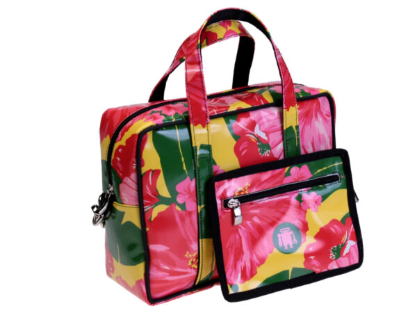 RECTANGULAR WOMEN'S BAG FLORAL FANTASY. MODEL PINCA MADE OF LORRY TARPAULIN.
