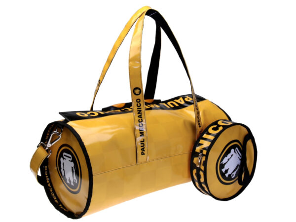 YELLOW SPORTS BAG. MODEL ROLLING MADE OF LORRY TARPAULIN.