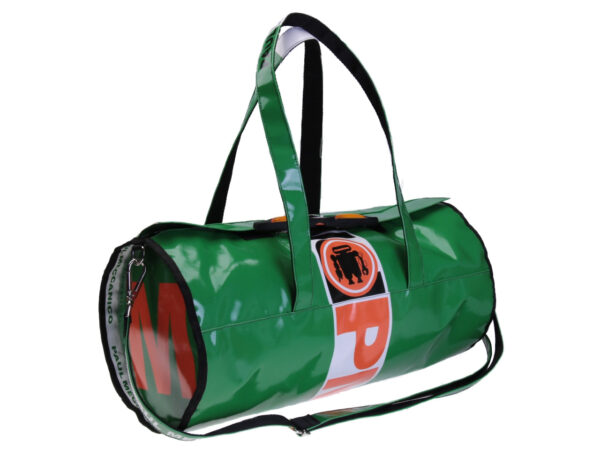 GREEN SPORTS BAG. MODEL ROLLING MADE OF LORRY TARPAULIN.