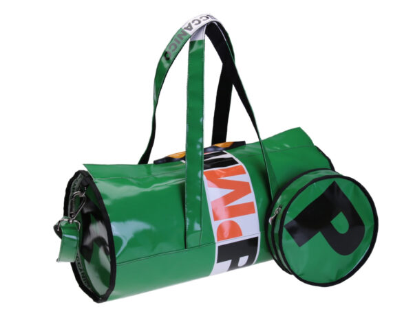 GREEN SPORTS BAG. MODEL ROLLING MADE OF LORRY TARPAULIN.
