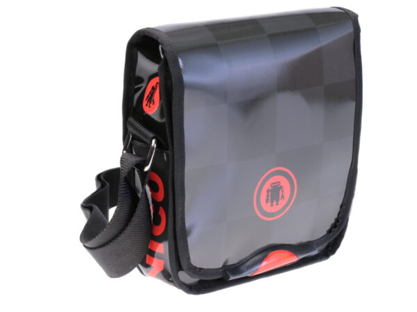 BLACK FOREST CROSSBODY BAG WITH CHESS FANTASY. MODEL MIPOK MADE OF LORRY TARPAULIN.