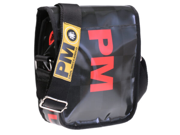BLACK FOREST CROSSBODY BAG WITH CHESS FANTASY. MODEL MIPOK MADE OF LORRY TARPAULIN.