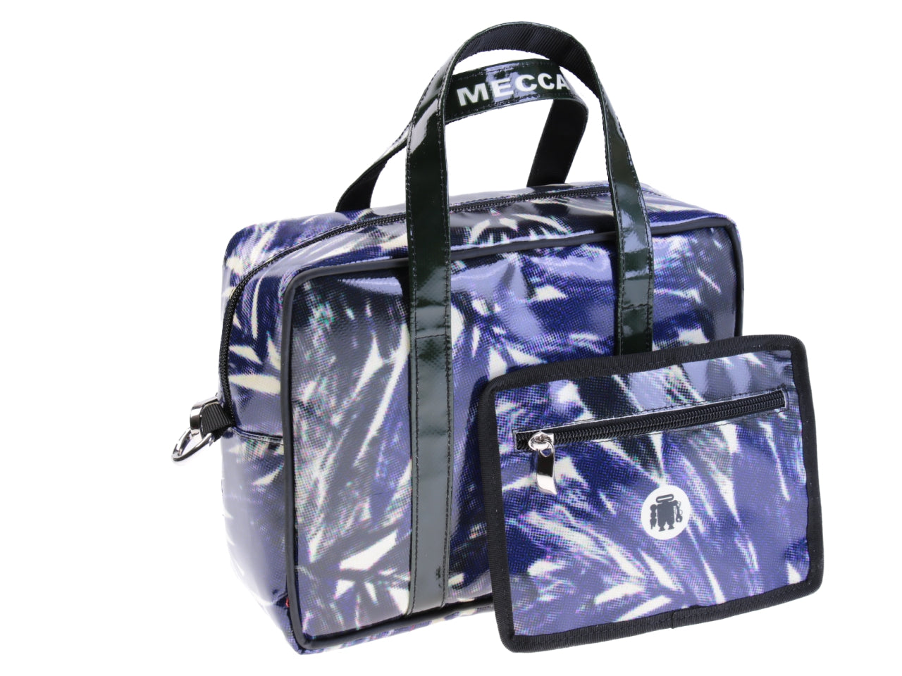 BORSA DA DONNA RETTANGOLARE VIOLA CON FANTASIA FLOREALE. MODELLO PINCA IN TELONE DA CAMION.