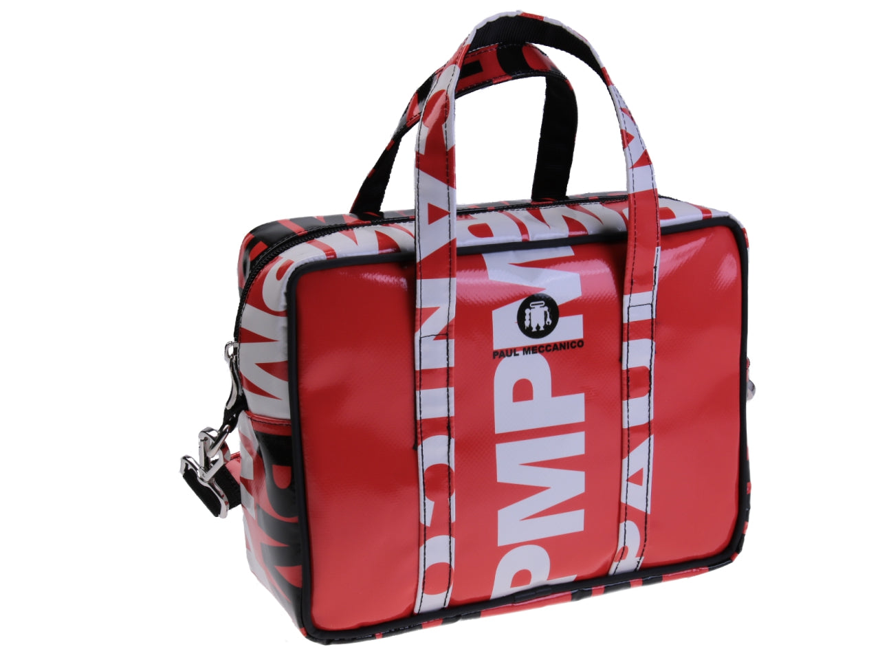 RED RECTANGULAR WOMEN'S BAG. MODEL PINCA MADE OF LORRY TARPAULIN.