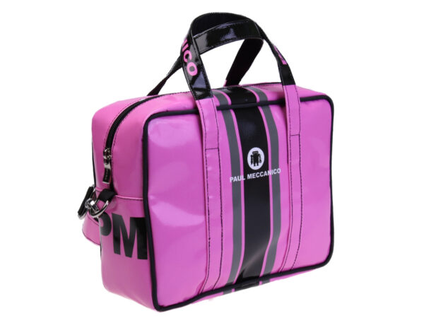 PINK RECTANGULAR WOMEN'S BAG. MODEL PINCA MADE OF LORRY TARPAULIN.