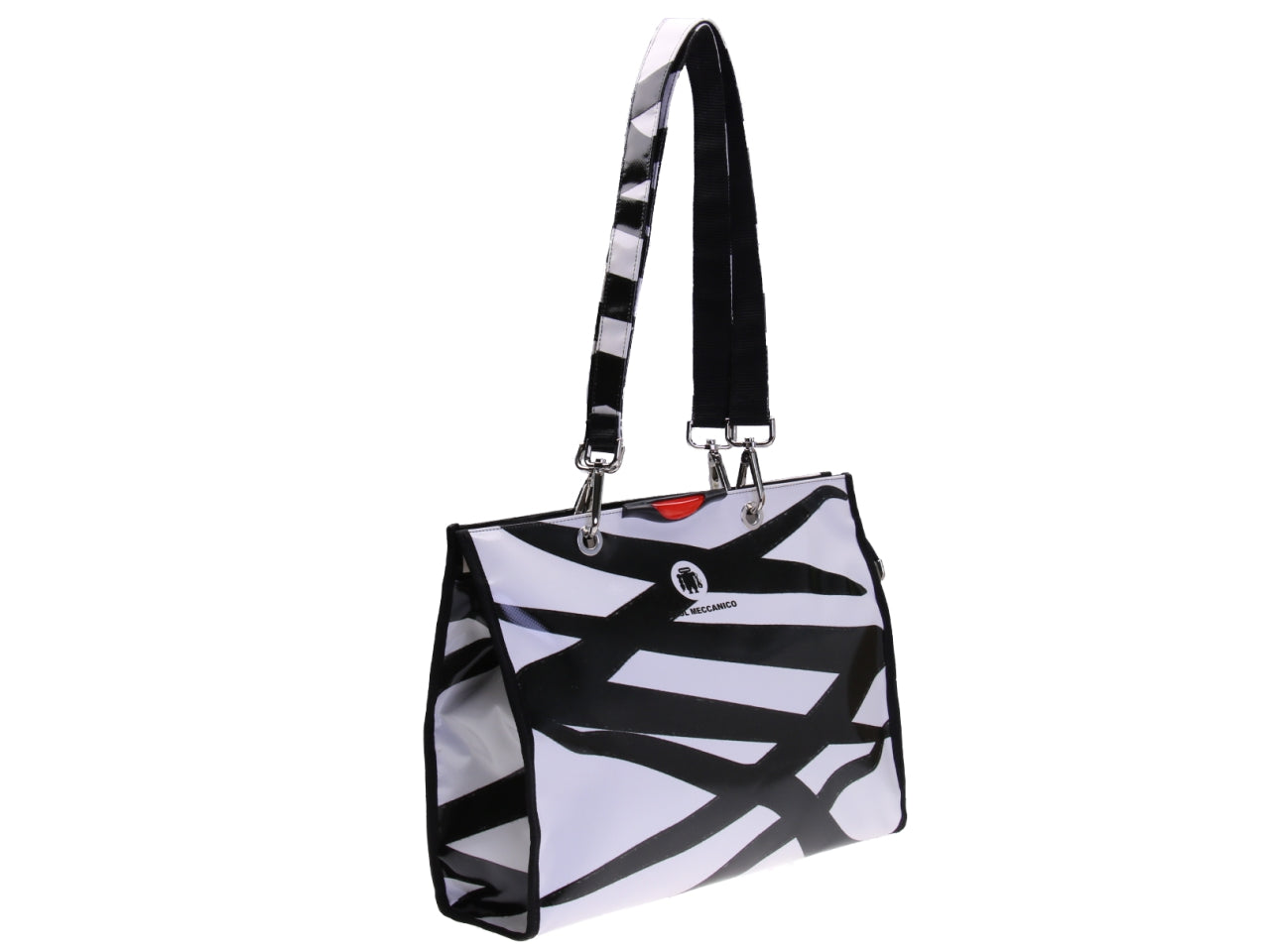 BLACK AND WHITE SHOPPER BAG. MODEL PEPE MADE OF LORRY TARPAULIN.