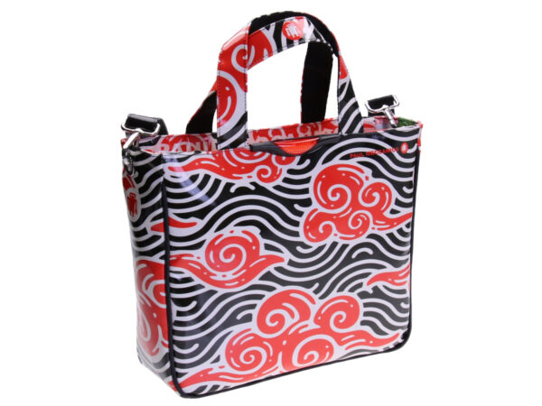 TOTE BAG BLACK, WHITE AND RED COLOURS "JAPANESE STYLE". MODEL GLAM MADE OF LORRY TARPAULIN.