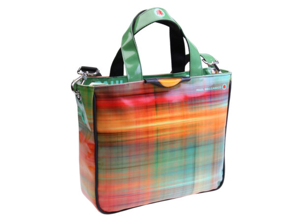 ORANGE AND GREEN TOTE BAG WITH SHADED EFFECT. MODEL GLAM MADE OF LORRY TARPAULIN.