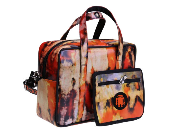....RECTANGULAR WOMEN'S BAG WITH TIE DYE FANTASY. MODEL PINCA MADE OF LORRY TARPAULIN.