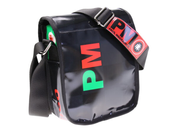 ...CROSSBODY BAG BLACK FOREST AND DARK GREEN COLOURS WITH CHESS FANTASY. MODEL MIPOK MADE OF LORRY TARPAULIN.