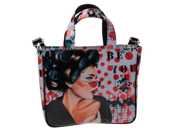TOTE BAG "BE YOU" DESIGNED BY BIANCA LEVER. MODEL GLAM MADE OF LORRY TARPAULIN.