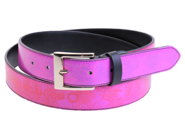 LILAC WOMEN'S BELT WITH PALM FANTASY MADE OF LORRY TARPAULIN.