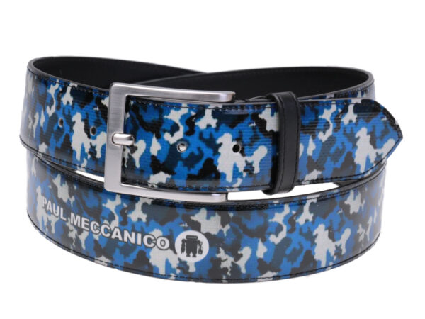 BLUE MEN'S BELT CAMOUFLAGE FANTASY MADE OF LORRY TARPAULIN.
