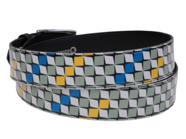 MULTICOULOUR MEN'S BELT WITH CHESS FANTASY MADE OF LORRY TARPAULIN.