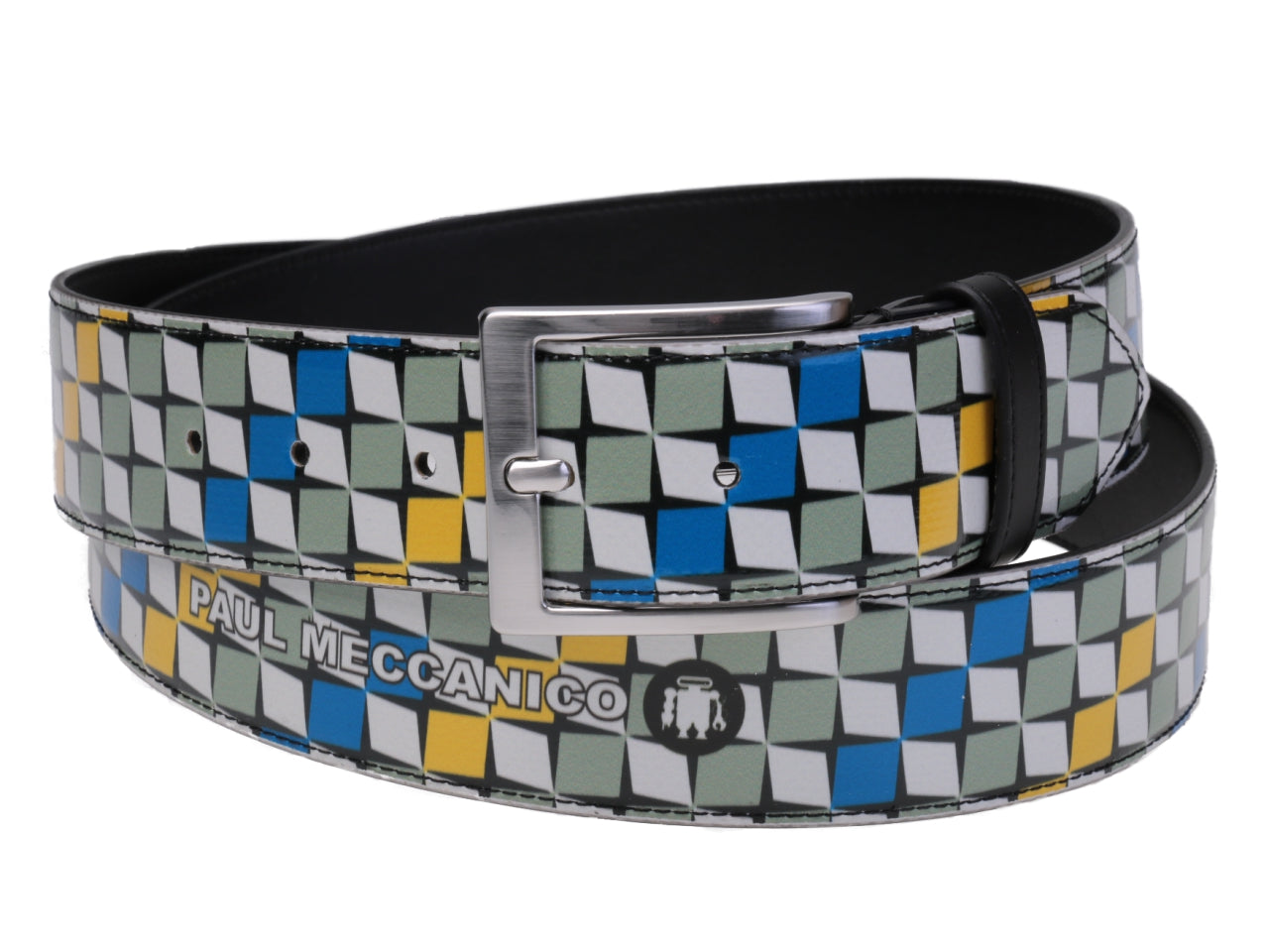 MULTICOULOUR MEN'S BELT WITH CHESS FANTASY MADE OF LORRY TARPAULIN.