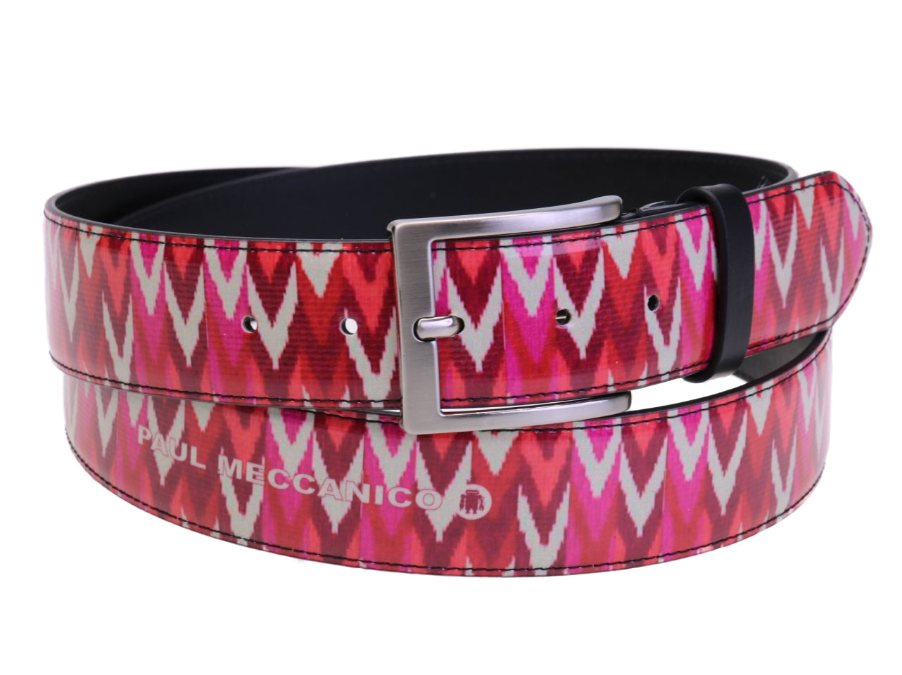 RED PINK MEN'S BELT WITH TIE DYE FANTASY MADE OF LORRY TARPAULIN.
