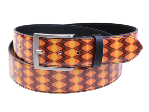 ORANGE MEN'S BELT WITH OPTICAL FANTASY MADE OF LORRY TARPAULIN.