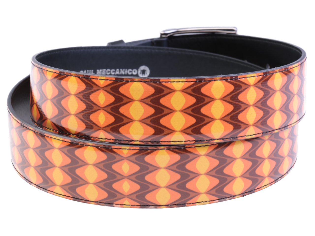 CINTURA ARANCIONE DA UOMO CON FANTASIA OPTICAL REALIZZATA CON TELONI DI CAMION.