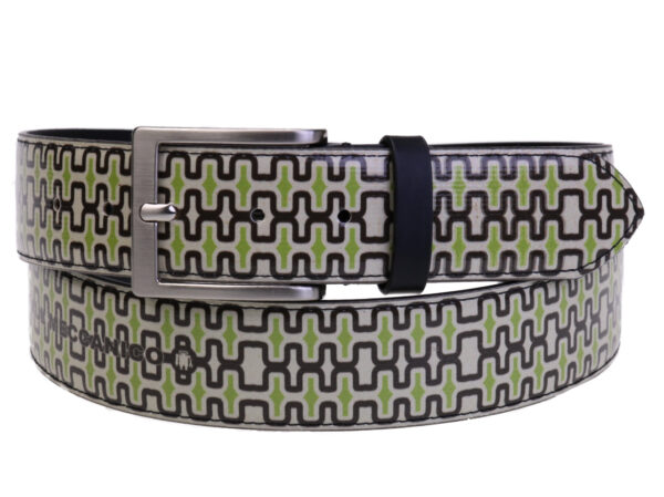 OFF WHITE MEN'S BELT WITH GEOMETRIC FANTASY MADE OF LORRY TARPAULIN.