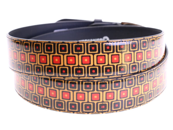ORANGE MEN'S BELT WITH GEOMETRIC FANTASY MADE OF LORRY TARPAULIN.