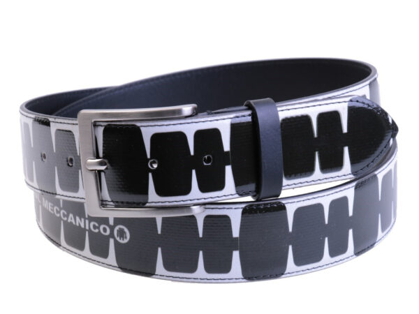 BLACK AND WHITE MEN'S BELT MADE OF LORRY TARPAULIN.