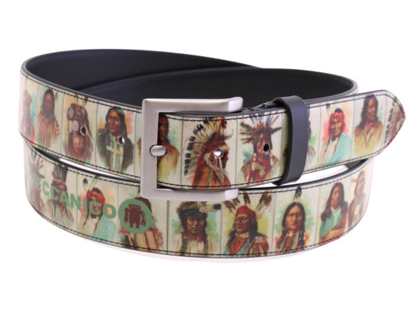 -BEIGE MEN'S BELT "AMERICAN INDIANS" MADE OF LORRY TARPAULIN.