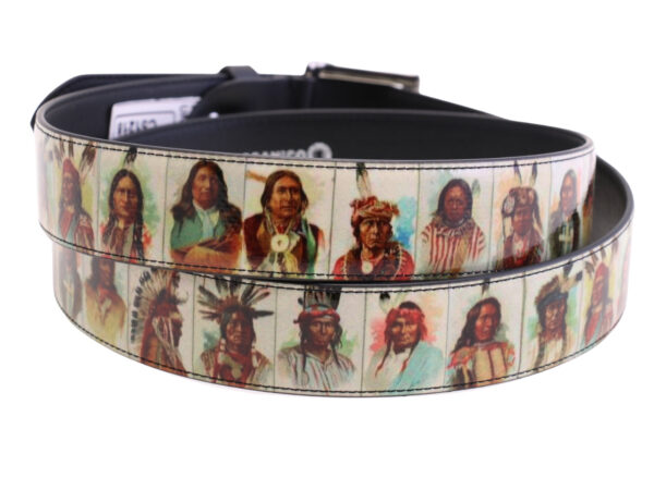 -BEIGE MEN'S BELT "AMERICAN INDIANS" MADE OF LORRY TARPAULIN.