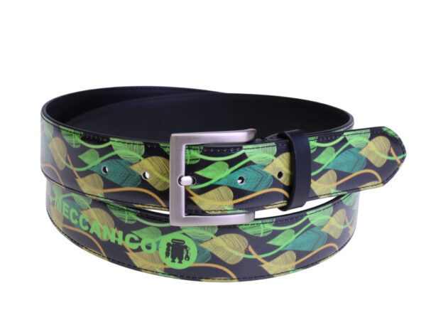 ..BLACK MEN'S BELT "LEAVES" MADE OF LORRY TARPAULIN.