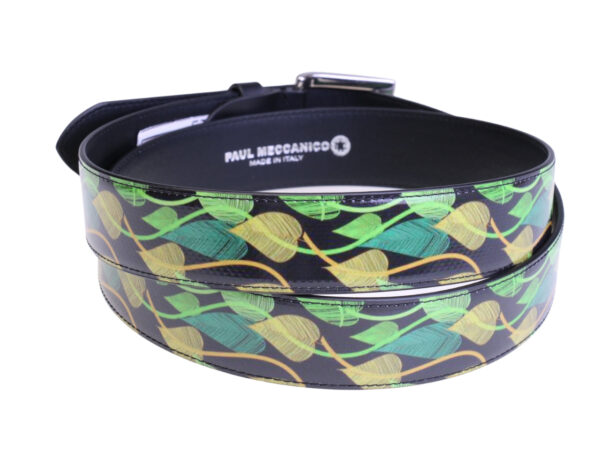..BLACK MEN'S BELT "LEAVES" MADE OF LORRY TARPAULIN.